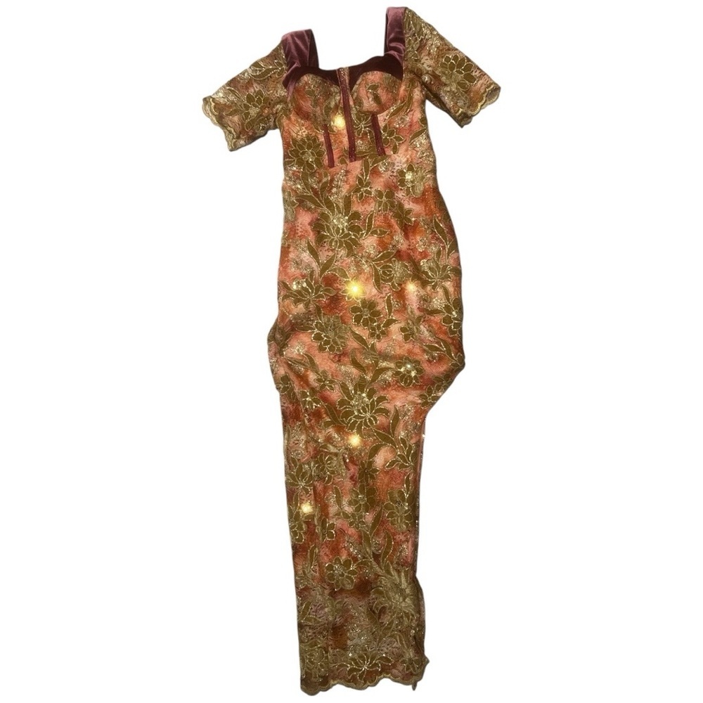 Oscar de la Renta STYLE Dress mermaid Floral Velvet Lace Gown Vintage inspired - Picture 7 of 14
